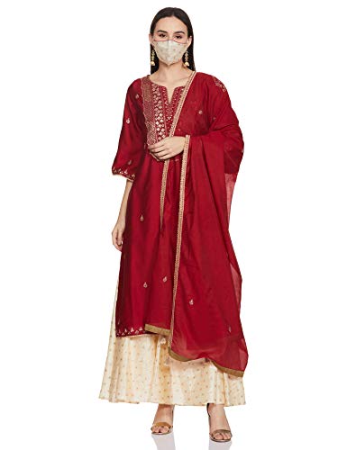 BIBA Women Cotton Solid Relaxed Salwar Kurta Dupatta(SKD6901_CHERRY RED_36), Large