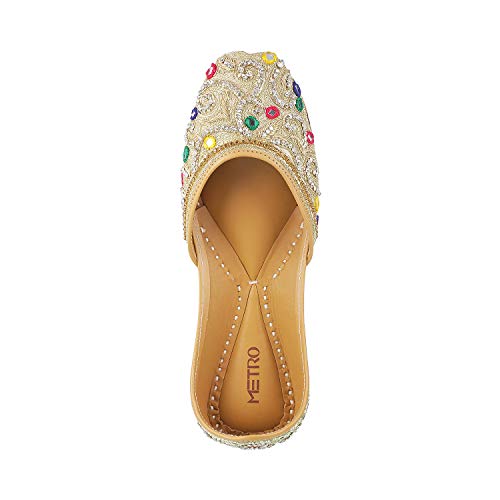 Metro Womens Beaded Beige Mojaris (Size (4 UK (37 EU))