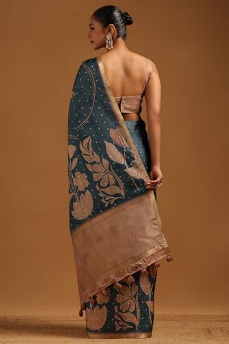 Soch Womens Blue Tussar Botanical Saree