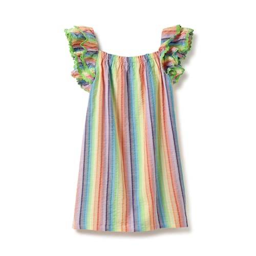 UNITED COLORS OF BENETTON Regular Fit Round Neck Striped Ruffled Dress (Size: 11-12 Years)-25P4NEODR149I901 Multicolour
