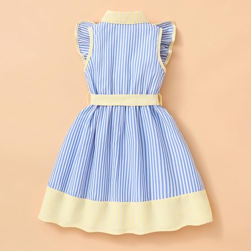 Hopscotch Girls Ruffled Sleeves Blue Stripped Casual Dress (4-5 Years)