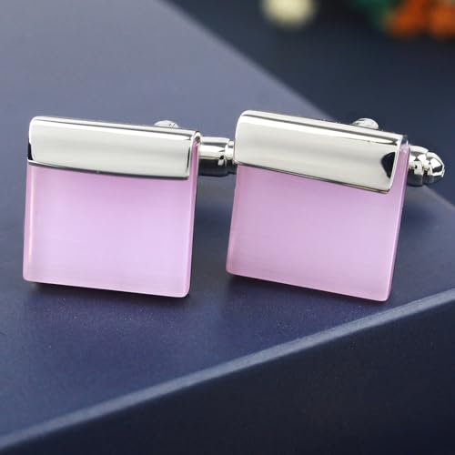 Peluche Square Cat's Eye Stone (Pink) Cufflinks for Men