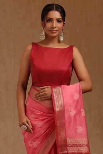 Soch Womens Blush Pink Tussar Woven Design Saree