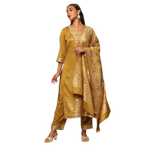 Rangriti Women's Acrylic Kurta Set (WNTRWR19626AW24MUSTYEL_Mustard