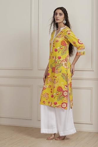 Biba Women Yellow Floral Printed Straight Kurta_46