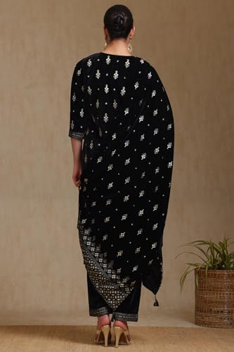 Soch Women's Velvet Salwar Suit Set (SLR-EWA4CD21214_Black