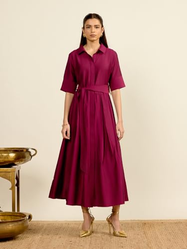 Aarke Ritu Kumar Purple Vinayak Solid Fit & Flare Full Sleeves Long Dress