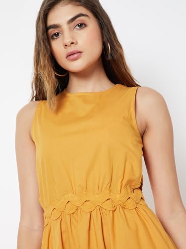 Max Women Midi Dress with Cut-Out Sides (Yellow_S)