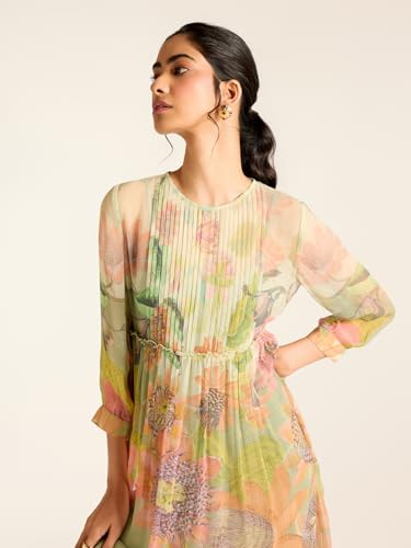 Label RITU KUMAR Green Miley Full Sleeves Printed Short Dress