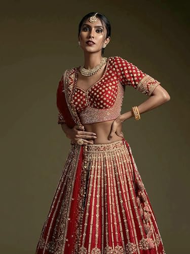 TRENDMALLS Women Satin Semi Stitched Embroidery With Golden Sequin Work Lehenga Choli With Dupatta - Bridal Lehenga Choli (L272-Maroon), 42