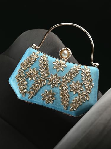 TOOBA Women's Light Blue Handicraft Beautiful Bling Box Clutch Bag for Wedding, Banquet, Gift Family, & Friends