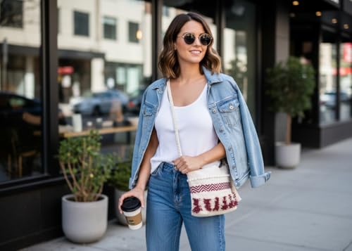 OLL OO LA LA BEAUTY Boho sling bags, Cotton shoulder bag, Handbags for Women, Macrame Bag, cotton bags for women, Crossbody Sling bag With Tassels, Shoulder Bag For Everyday Use - Gray Color