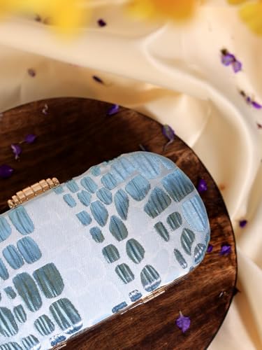 THE TAN CLAN Coral Long Clutch Bag for Women | Elongated Evening Bag | Blue Colour | Party & Wedding Clutch Purse