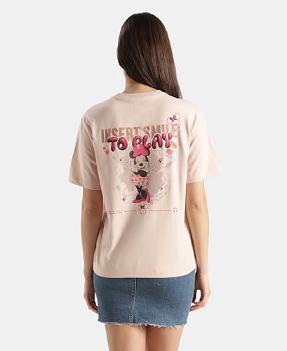 Jockey D200 Women's Disney Collection Super Combed Cotton Rich Oversized Fit Printed T-Shirt_Cameo Rose_S