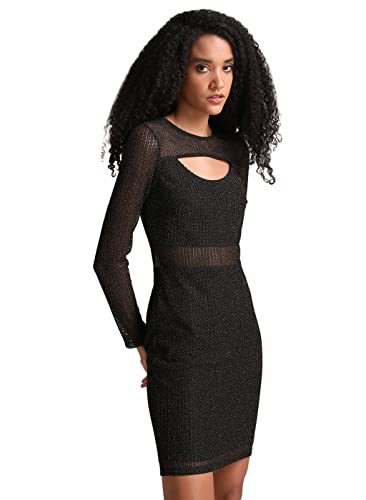 Kazo Women's Polyester Bodycon Mini Casual Dress (124657BLACKCM_Multicolor