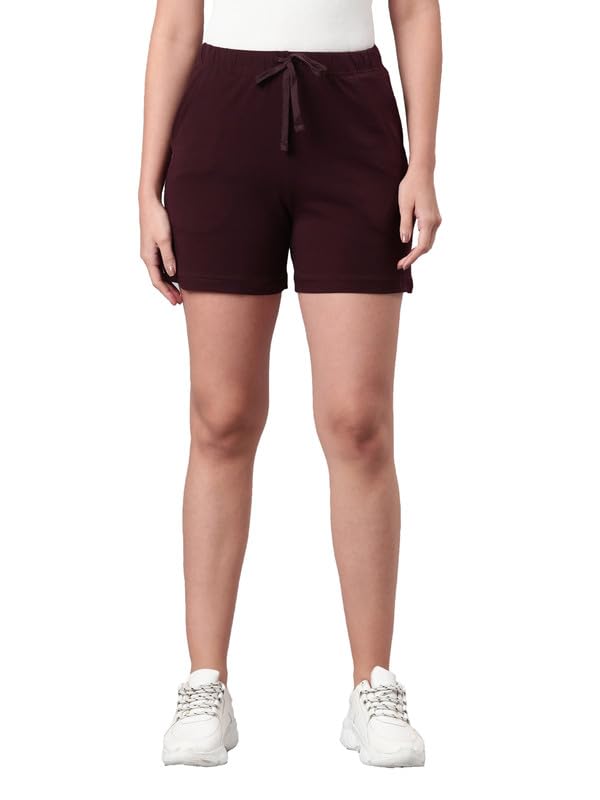 GO COLORS Women Solid Dark Wine Mid Rise Casual Shorts