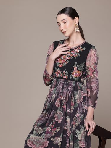 Aarke Ritu Kumar Black Moonflower Embroidered Long Dress