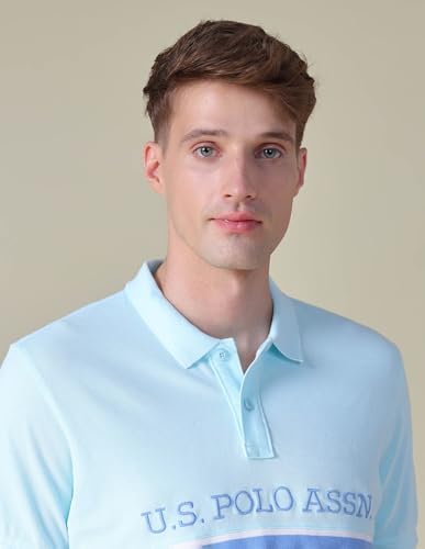 U.S.Polo Association Men's Brand Embroidered Regular Fit Polo Shirt (USTSHOE1025_Light Blue_2XL)
