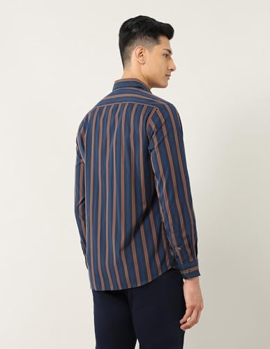 Arrow Sports Men's Striped Tailored Fit Shirt (ASAISH1762_Navy