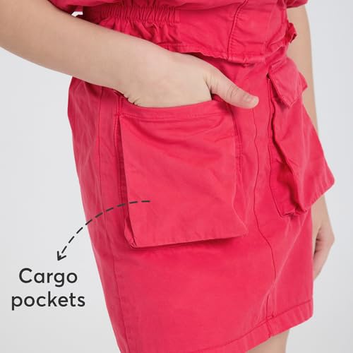 Hopscotch Girls Red Sleeveless 2-Pc Cotton Twill Cargo Blouse & Skirt For Ages (6-7 Years)
