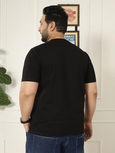 JOHN PRIDE Plus Size Men Regular Fit Printed Short Sleeves Black Round Neck Stretchable T-Shirt (JPTSR32444_6XL_Black)