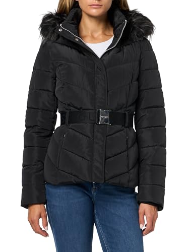 GUESS Women's Tally Puffer Jacket with Belt, Black (Jet Black), S