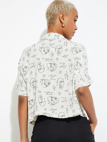 Max Alaya F X URB_N Women Printed Boxy Fit Shirt (Off White_XL)