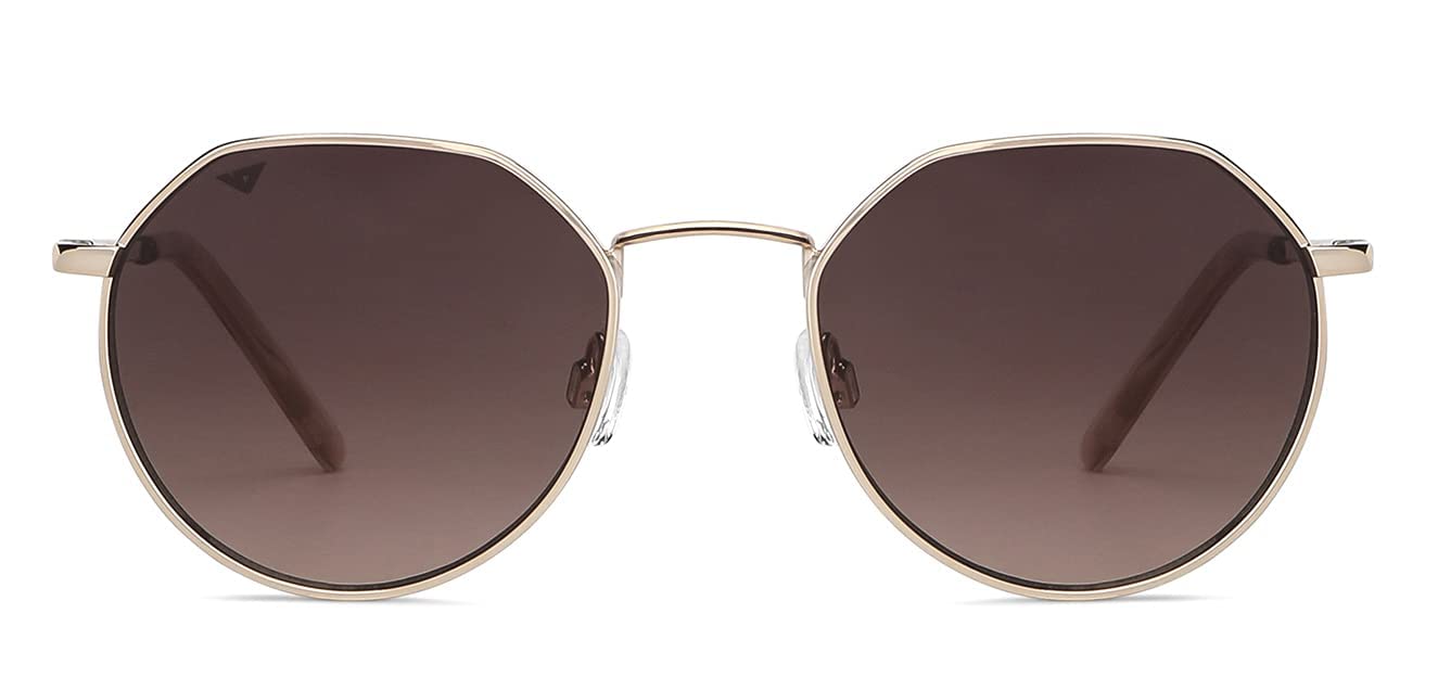 VINCENT CHASE EYEWEAR By Lenskart | Full Rim Hexagonal Branded Latest and Stylish Sunglasses | 100% UV Protected | Men & Women | Small | VC S13984 (Color:-Frame Gold/Lens Brown)-Pack of 1