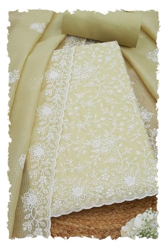 Soch Womens Light Green Kota Embroidered Unstitch Dress Material With Thread Work