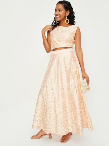 Max Women Floral Printed Flared Skirt (SKT41011PEACH)_XL