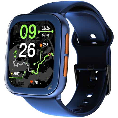 Fastrack Navstar 1.85" AMOLED Square Display Smart Watch with GPS, Offline Voice Command, AI Enabled, 100+ Sports Mode, BT Calling, IP68 Water Resistant Upto 5 Days Battery Life -Midnigt Blue