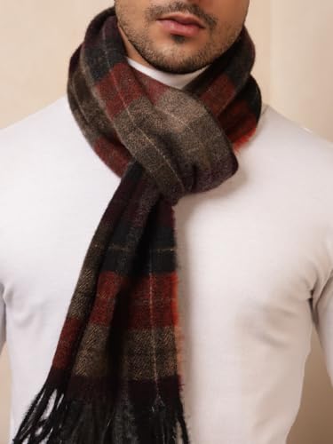 Ravaiyaa - Attitude is everything Men's Brown Checked Pattern Reversible Winter Wool Scarf, Muffler 72"x14" Inch
