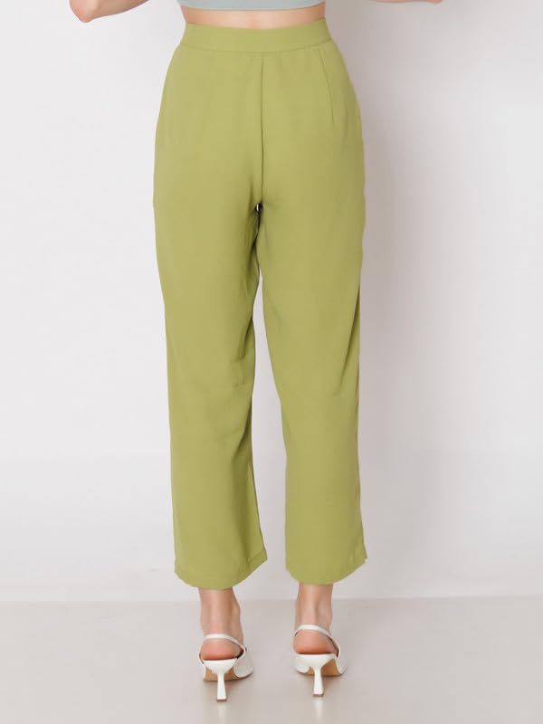 Zink London Women's Green Solid Straight Fit Trouser