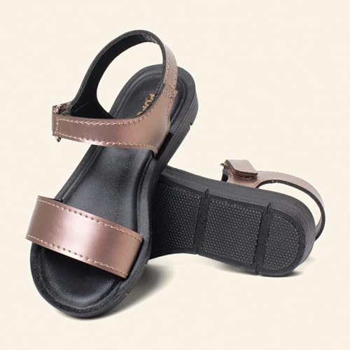 POPCORN Girls Fashion Gold Sandals - Lightweight with Cushioned Support, Durable Construction, Ideal for Stylish and Comfortable Wear | 9 UK