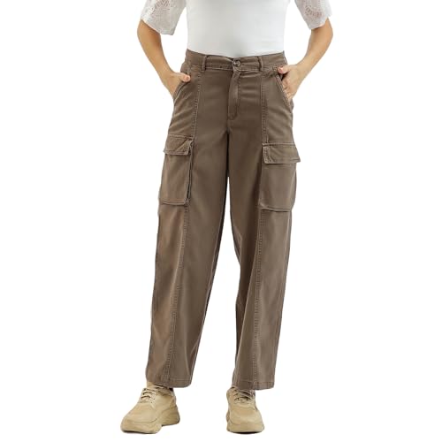 United Colors of Benetton Solid Straight Fit Cargo Pants (Size: 30)-25P4DRKAH04GG901 Brown