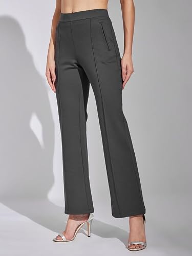 Latin Quarters Women Grey Solid High Rise Casual Flared Trouser_L