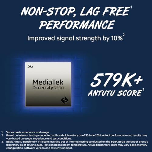 iQOO Z11 Lite 44W 5G (Midnight Blue, 6GB RAM, 256GB Storage) | 6500mAh Battery with 44W Fast Charging* | Dimensity 6300 with 579k+ AnTuTu Score* | OriginOS 6.0 with AI Creation* & Private Space*