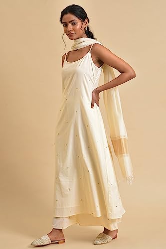 W for Woman Women's Cotton Kurta, Flared Pant & Dupatta (23FEWS19707-122238_Ecru