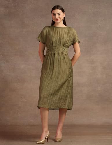U.S. POLO ASSN. Women's Polyester Fit and Flare Midi Casual Dress (UWAW24DRS145_Brown