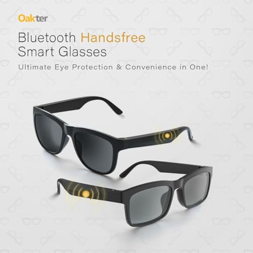 OAKTER Smart Glasses with Wireless Bluetooth | Hands-Free Calling | Open Ear Music | Sport Headset | Intelligent Eyewear | Connect with Your Mobile/Tablet | Black