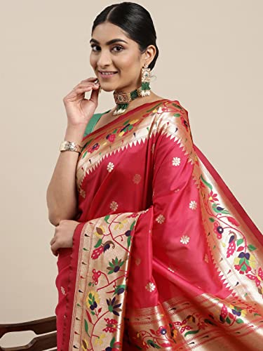 Pandadi Saree Women's Paithani Paithani Silk Saree With Blouse Piece (371PS21_Rani)