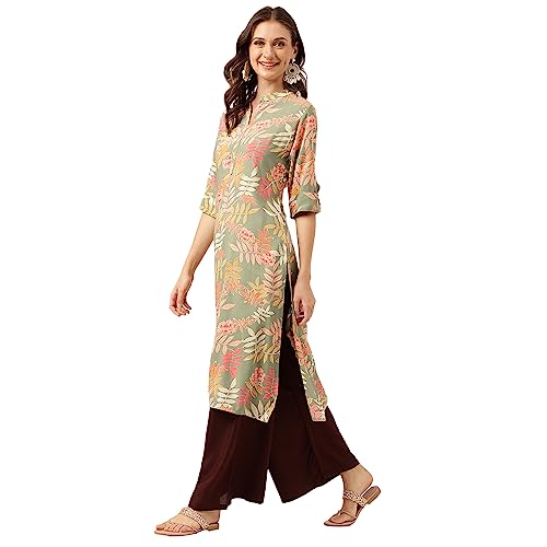 Divena Green Floral Digital Printed Straight Fold Sleeve Kurta