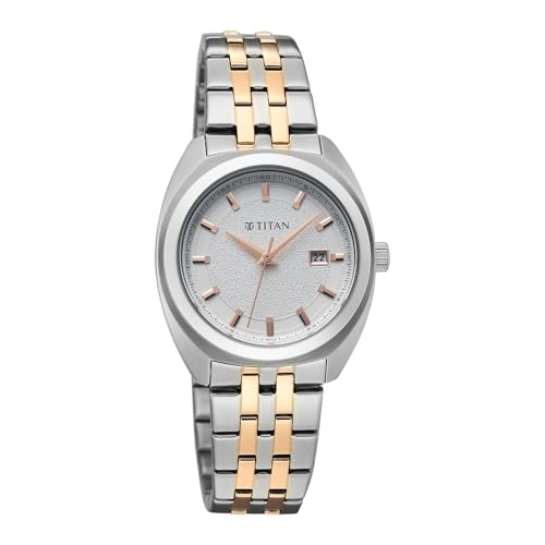 Titan Work Essentials with Silver Dial Silver & Rose Gold Metal Strap Watch for Women - 95377KM01