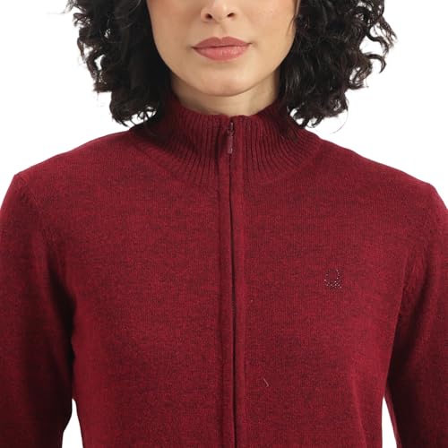 United Colors of Benetton Women's Wool Mock Neck Cardigan (25A108OU5530GRB2_Maroon