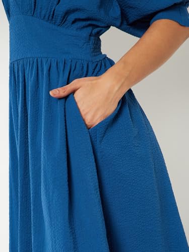 Max Women Textured A-line Midi Dress (Blue_L)