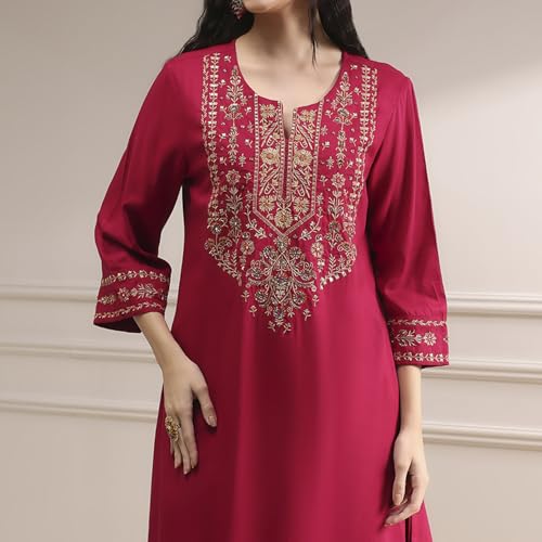 Biba Women's Rayon Kurta Set (SKDVRNSI30546AW25RED_Red