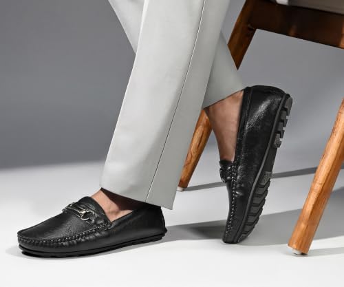 LOUIS STITCH Men’s Jet Black Formal Slip-On Loafer Shoes | Soft Touch & Lightweight | LSVSFL-03 |UK-9