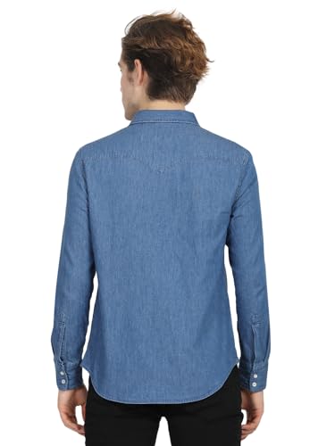 Levi's Men's Solid Slim Fit Shirt (002BT-0001_Blue