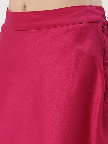 studio rasa Women's Girls Dupion & Net Sequins Embroidered Panelled Skirt for Wedding Festive (SKTC32205XL_X-Large_Pink)