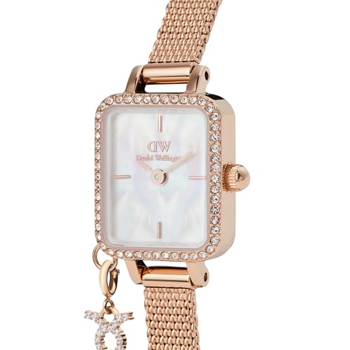 Daniel Wellington Quadro Analog Watch for Women with Mother of Pearl White Square Dial & Rose Gold Stainless Steel Bracelet Band Water Resistant Women's Wrist Watches - DW00100751K